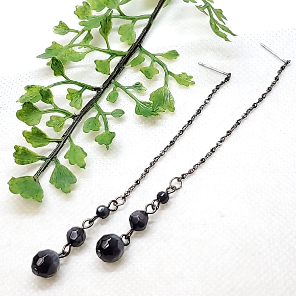 E346 Minimalist Faceted Bead Drop Earrings - Picture 4 of 14